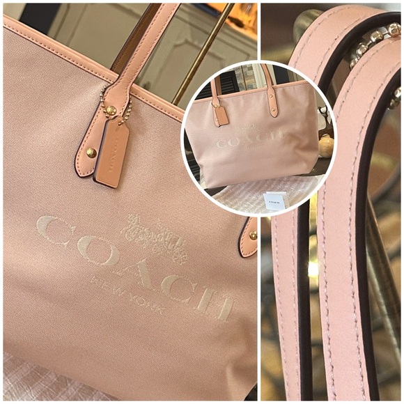 COACH Horse & Carriage Jacquard City Tote w/Leather Trim in Blush Pink, NWOT - Picture 3 of 16